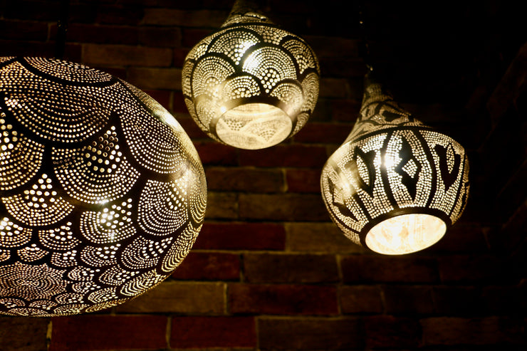 Hand-Puntured Nickle-Plated Brass Hanging Lamp