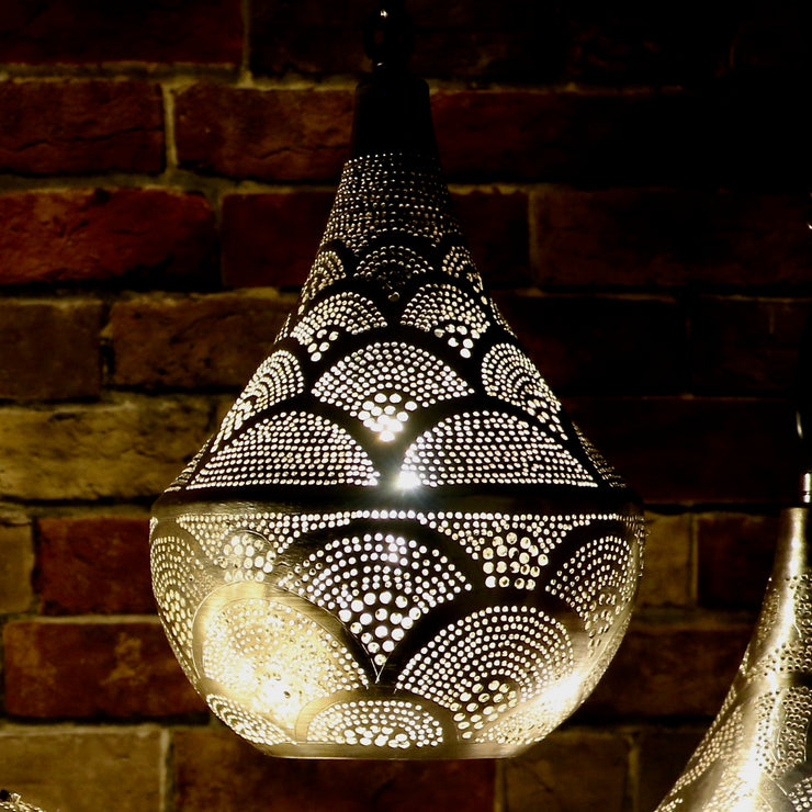 Hand-Puntured Nickle-Plated Brass Hanging Lamp