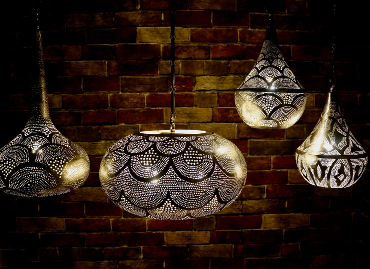 Hand-Puntured Nickle-Plated Brass Hanging Lamp
