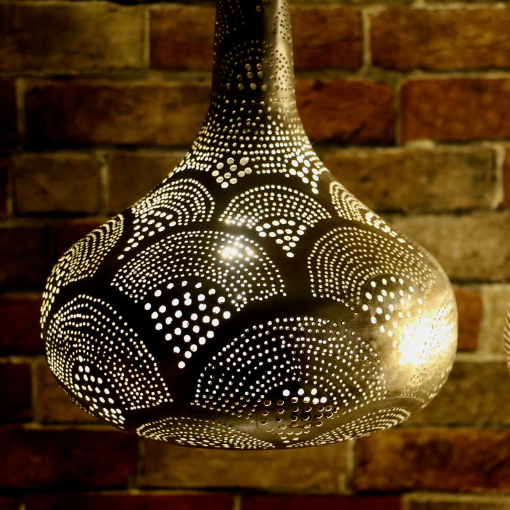 Hand-Puntured Nickle-Plated Brass Hanging Lamp