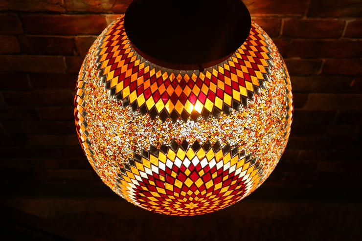 Hanging Mosaic Globe in Orange & Red, Large