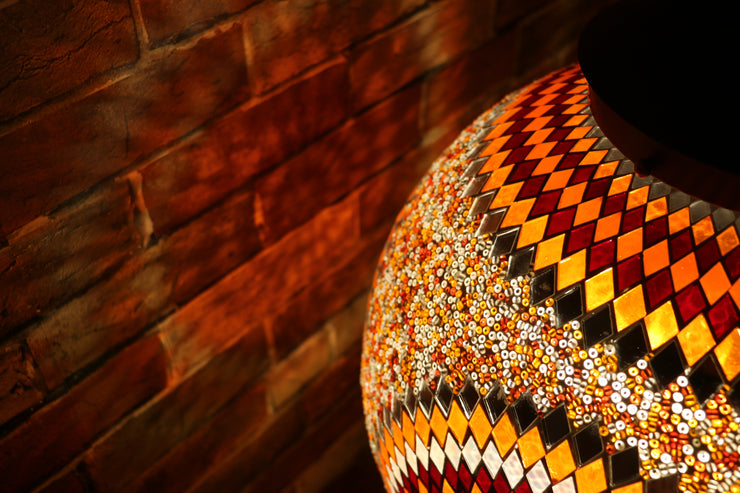 Hanging Mosaic Globe in Orange & Red, Large