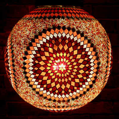 Hanging Mosaic Globe in Orange & Red, Large