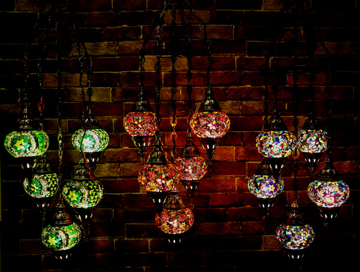 Five Globe Mosaic Chandelier in Shades of Green