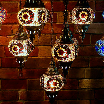 Seven Globe Mosaic Chandelier in Amber