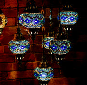 Seven Globe Mosaic Chandelier in Shades of Blue