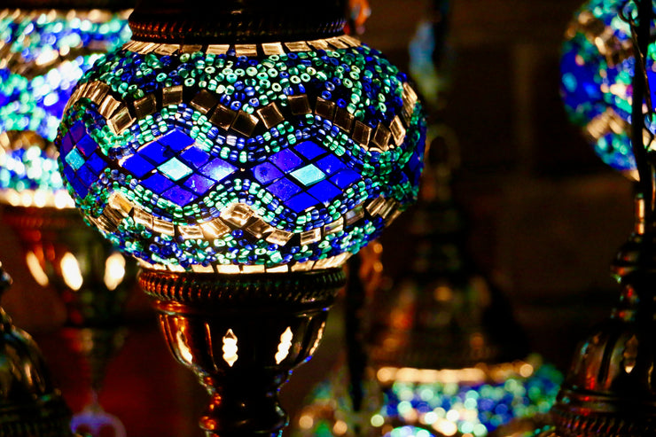 Seven Globe Mosaic Chandelier in Shades of Blue