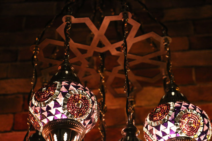 Nine Globe Mosaic Chandelier in Natural Purple Tones