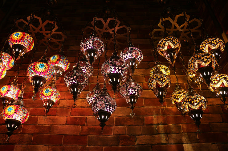 Nine Globe Mosaic Chandelier in Bright Colors