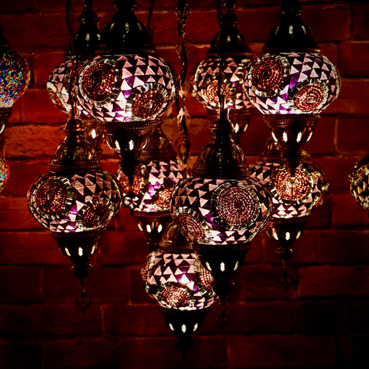 Nine Globe Mosaic Chandelier in Natural Purple Tones