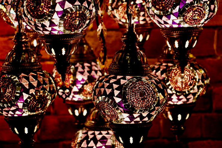 Nine Globe Mosaic Chandelier in Natural Purple Tones