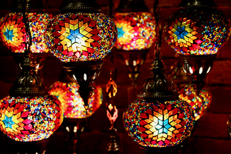 Nine Globe Mosaic Chandelier in Bright Colors