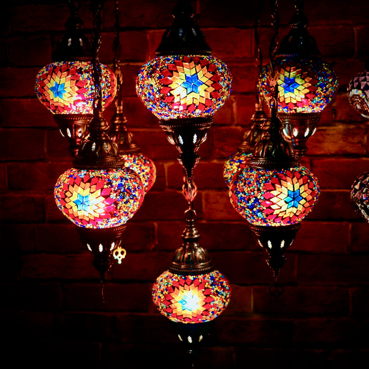 Nine Globe Mosaic Chandelier in Bright Colors