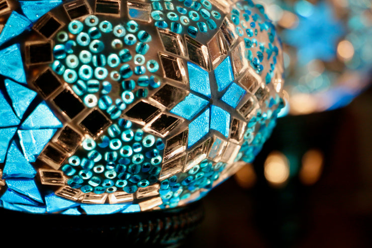 Nine Globe Mosaic Chandelier in Aqua Blue