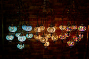 Nine Globe Mosaic Chandelier in Amber Tones