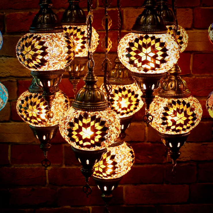 Nine Globe Mosaic Chandelier in Amber Tones