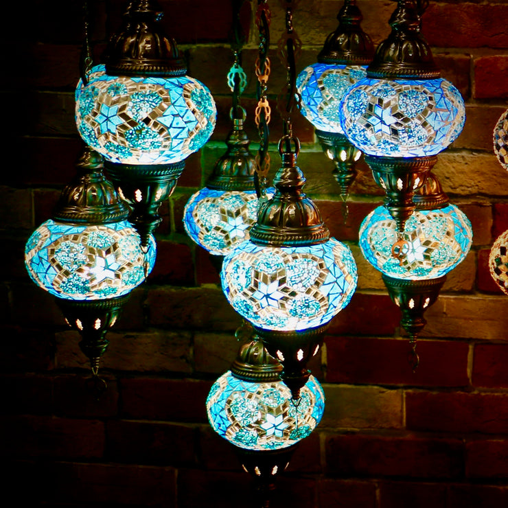 Nine Globe Mosaic Chandelier in Aqua Blue