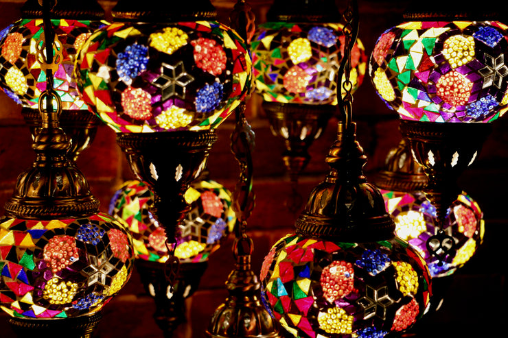 Nine Globe Mosaic Chandelier in MutliColors