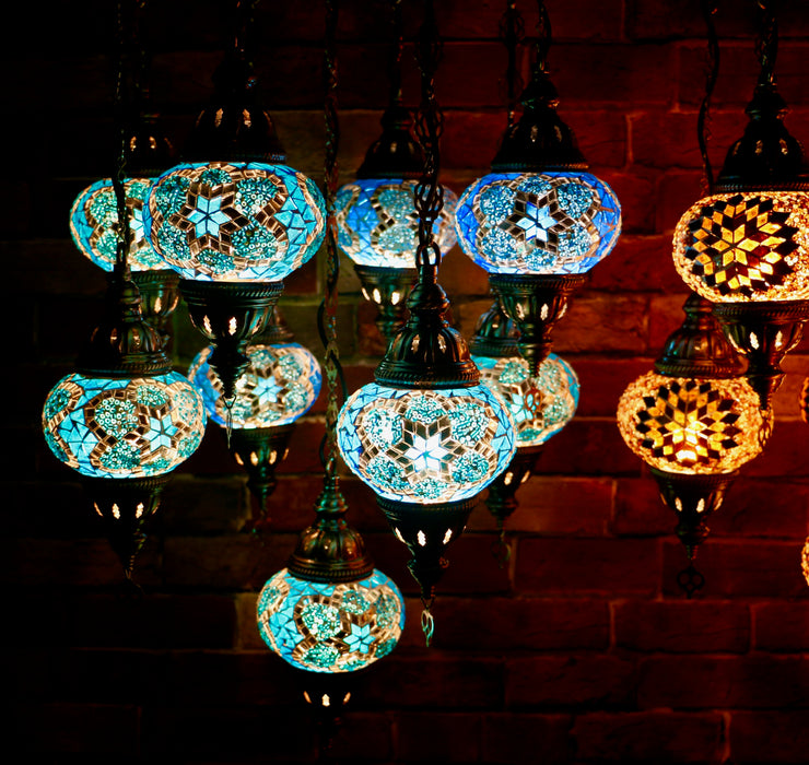 Nine Globe Mosaic Chandelier in Aqua Blue