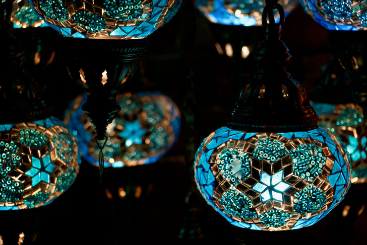 Nine Globe Mosaic Chandelier in Aqua Blue