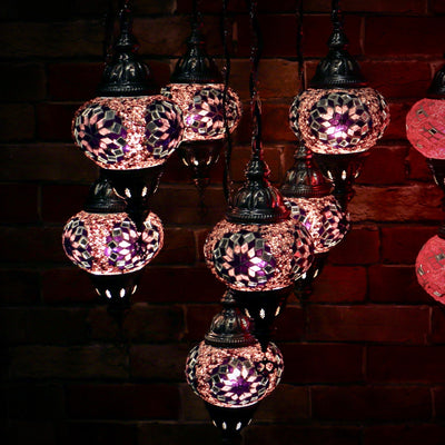 Seven Globe Mosaic Chandelier in Neutral Purple