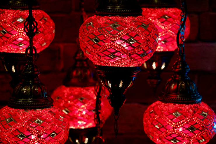 Seven Globe Mosaic Chandelier in Vibrant Red