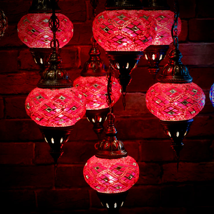 Seven Globe Mosaic Chandelier in Vibrant Red