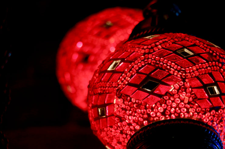 Seven Globe Mosaic Chandelier in Vibrant Red