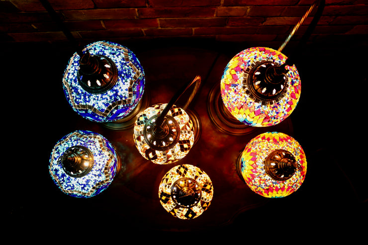 Mosaic Table Lamp in Amber with Diamond Pattern, Swan Neck