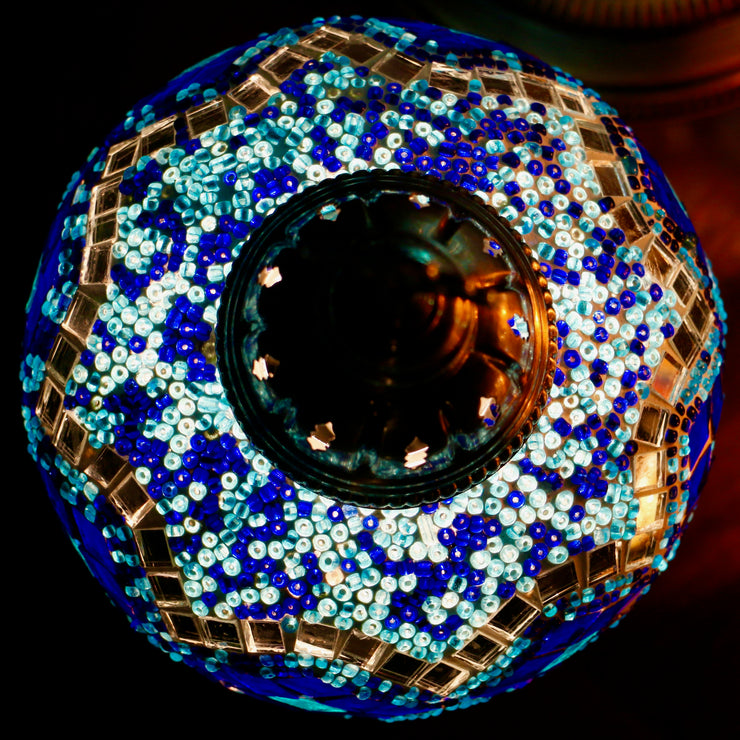 Mosaic Table Lamp in Blues with Argyle Pattern, Swan Neck