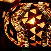 Mosaic Table Lamp in Amber with Diamond Pattern, Swan Neck