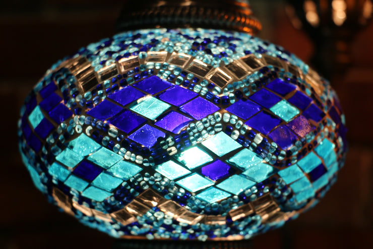 Mosaic Table Lamp in Blues with Argyle Pattern
