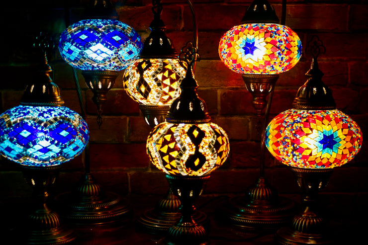 Mosaic Table Lamp in Amber with Diamond Pattern, Swan Neck