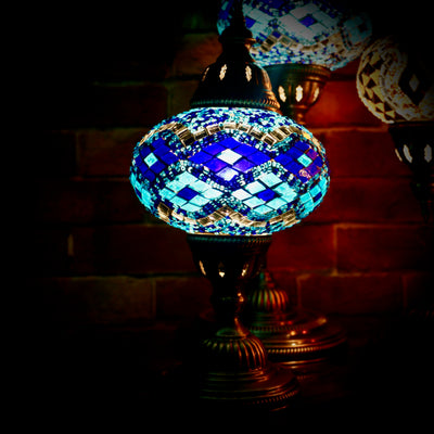 Mosaic Table Lamp in Blues with Argyle Pattern