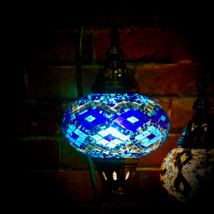 Mosaic Table Lamp in Blues with Argyle Pattern, Swan Neck