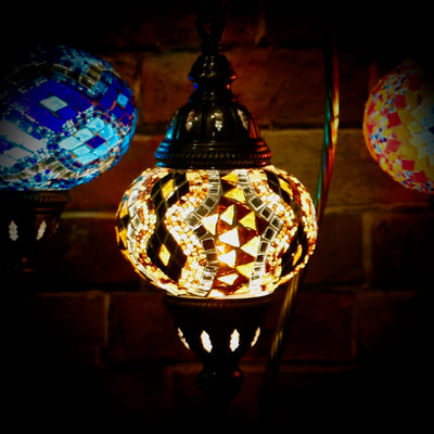 Mosaic Table Lamp in Amber with Diamond Pattern, Swan Neck