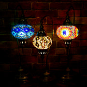 Mosaic Table Lamp in Amber with Diamond Pattern, Swan Neck