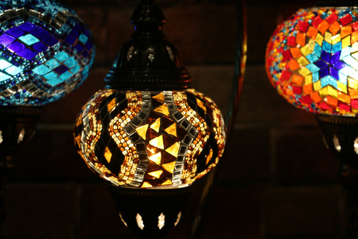 Mosaic Table Lamp in Amber with Diamond Pattern, Swan Neck