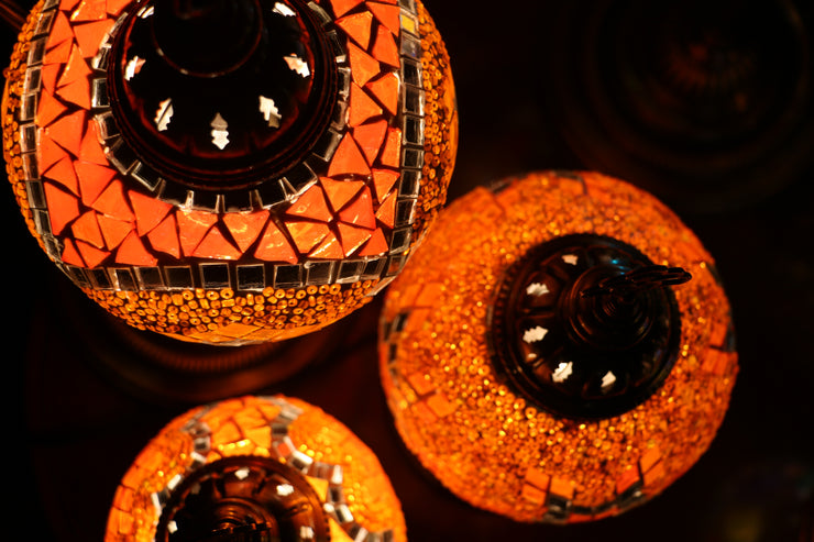 Mosaic Table Lamp in Orange & Mirror-Star, Swan Neck