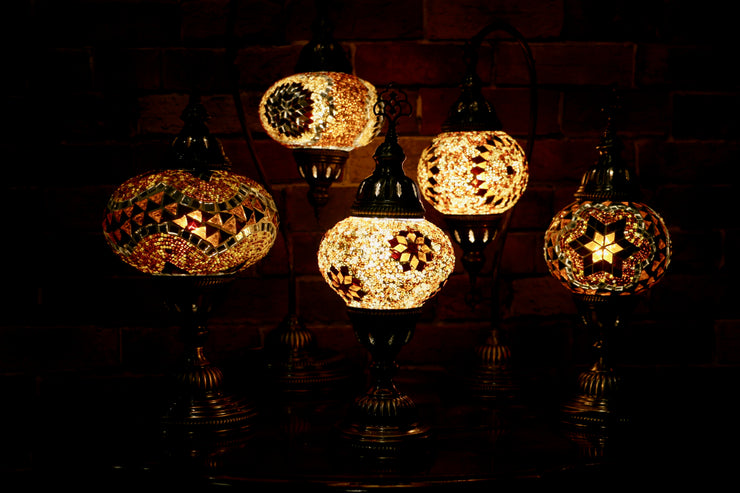 Mosaic Table Lamp in Amber, Swan Neck