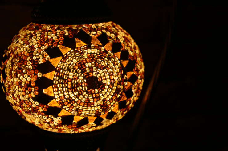 Mosaic Table Lamp in Amber, Swan Neck