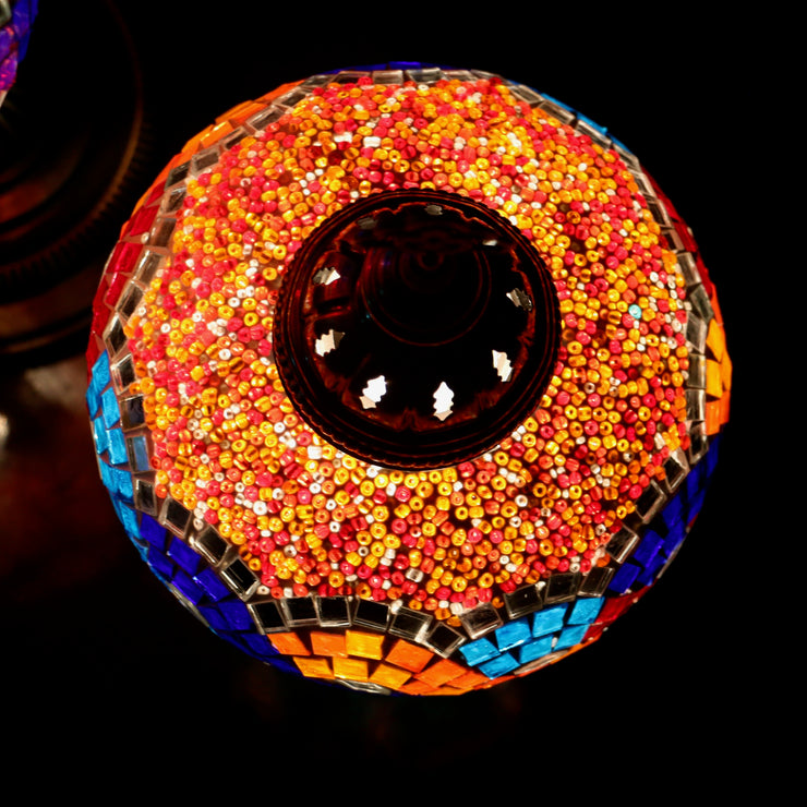 Mosaic Table Lamp with Orange, Red, and Two Blues