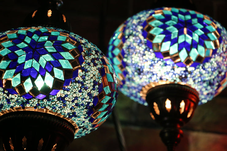 Mosaic Table Lamp in Two Blues, Swan Neck