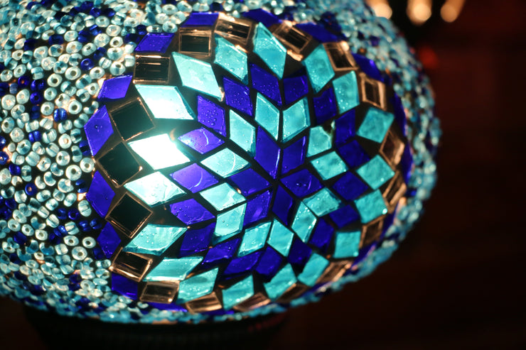 Mosaic Table Lamp in Two Blues, Swan Neck