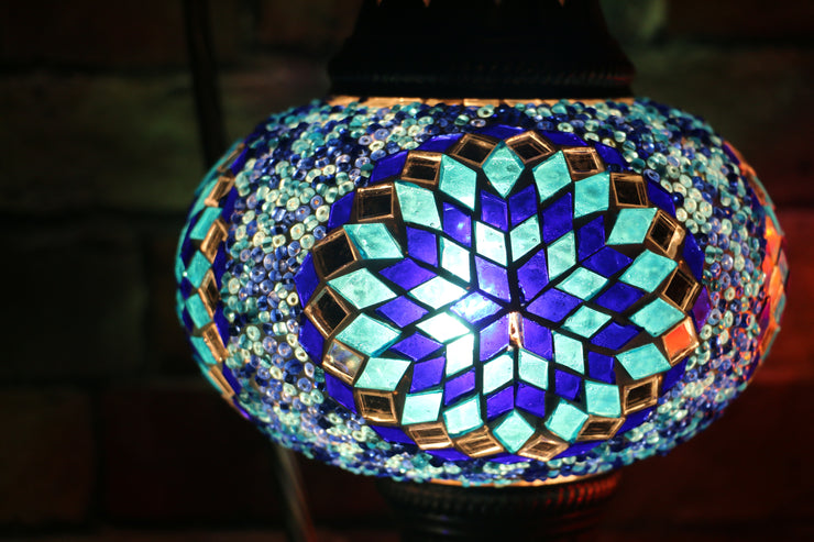 Mosaic Table Lamp in Two Blues, Swan Neck