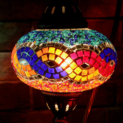 Mosaic Table Lamp with Orange, Red, and Two Blues
