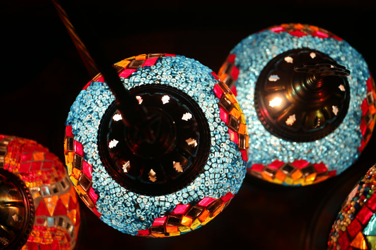 Mosaic Table Lamp in Blue & Multicolors, Swan Neck