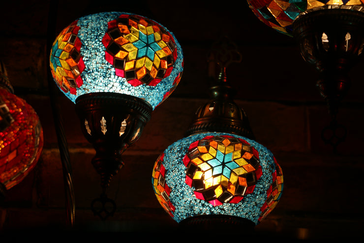 Mosaic Table Lamp in Blue & Multicolors, Swan Neck