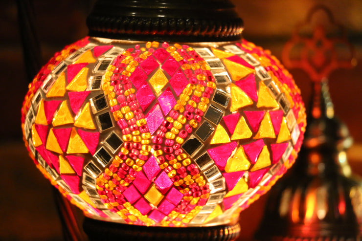 Mosaic Table Lamp in Red & Orange, Swan Neck