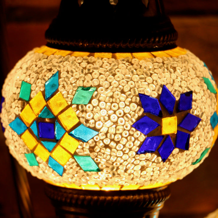Mosaic Table Lamp in White with Accents, Swan Neck
